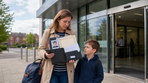 Parent preparing for an urgent child passport Fast Track appointment in the UK