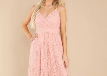Elegant Peach V-Neck Lace Dress